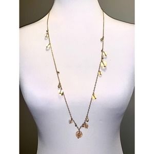 J. Crew Gold Long Crystal & Amber Bauble Statement Necklace EUC